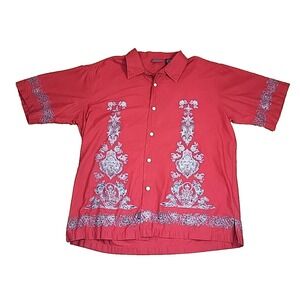 Y2K‎ Split Button Down Shirt Mens XL  Skater Red Oriental Buddha Vintage Surf